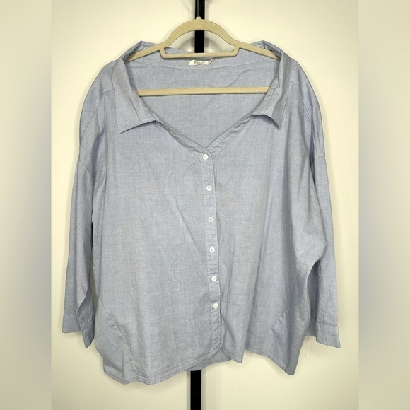 Essue Women Off-The-Shoulder Blouse - Chambray Button Down - Picture 1 of 2